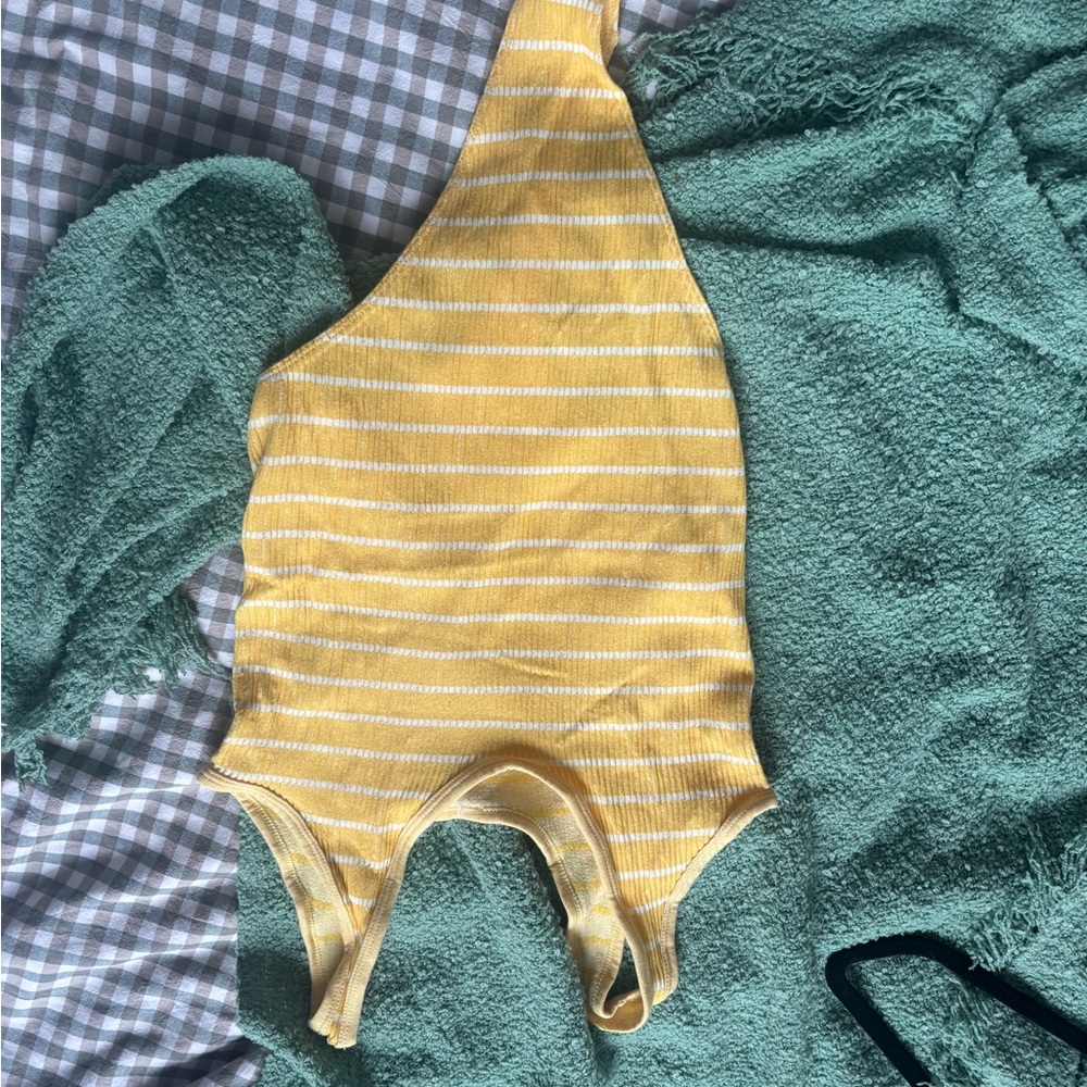 Urban Outfitters Yellow and White Striped Bodysuit